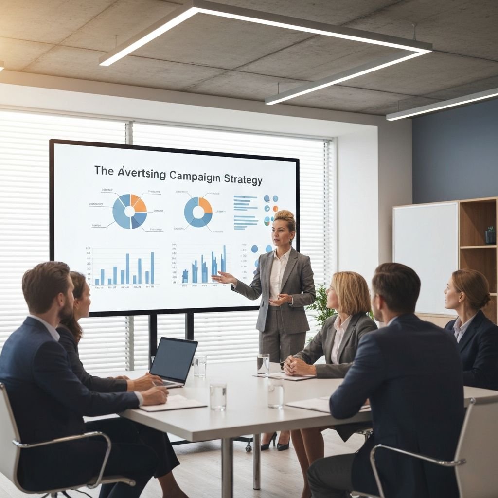 Business strategist presenting advertising campaign strategy