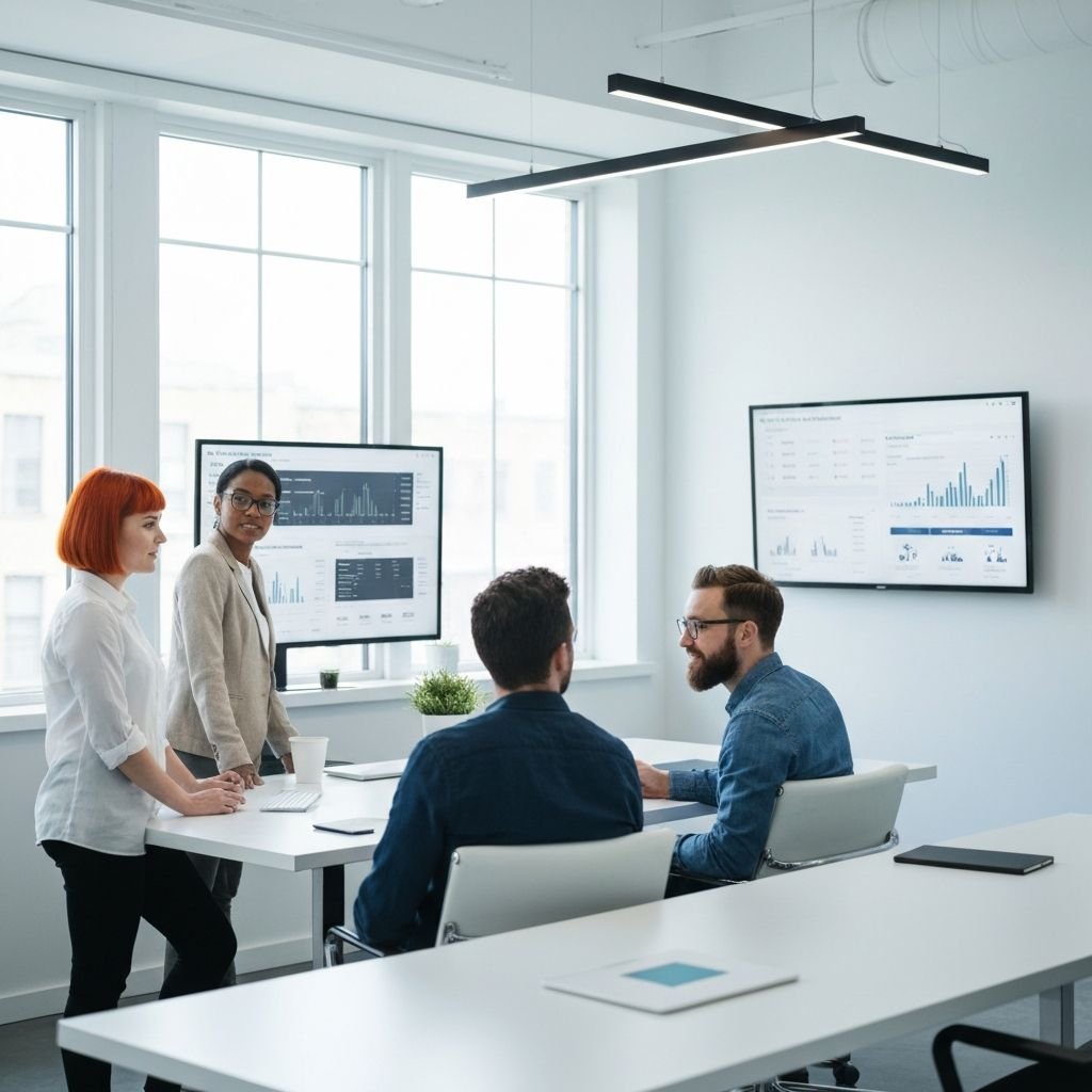 Marketing team analyzing ad performance metrics